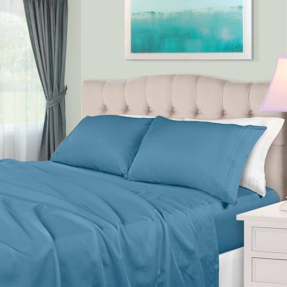 Blue Nile Mills 650 Thread Count 100% Egyptian Cotton Sheet Set Flat Deep Fitted Bed Sheet