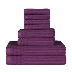 Blue Nile Mills Classic Luxurious Cotton Solid Checkered 8 Piece Towel Set with Ribbed Border