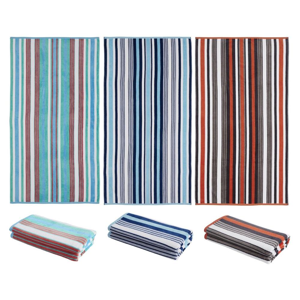 Blue Nile Mills 2 Piece Rope Textured Striped Cotton Ultra Soft & Absorbent Pool Beach Towel Set