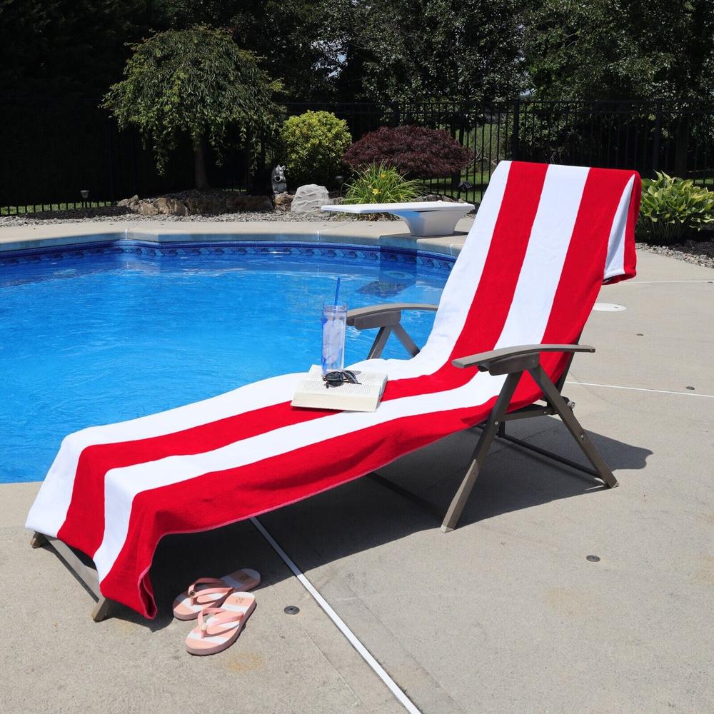 Blue Nile Mills Cotton Cabana Striped Fitted Pocket Quick Drying Soft Chaise Lounge Chair Towel