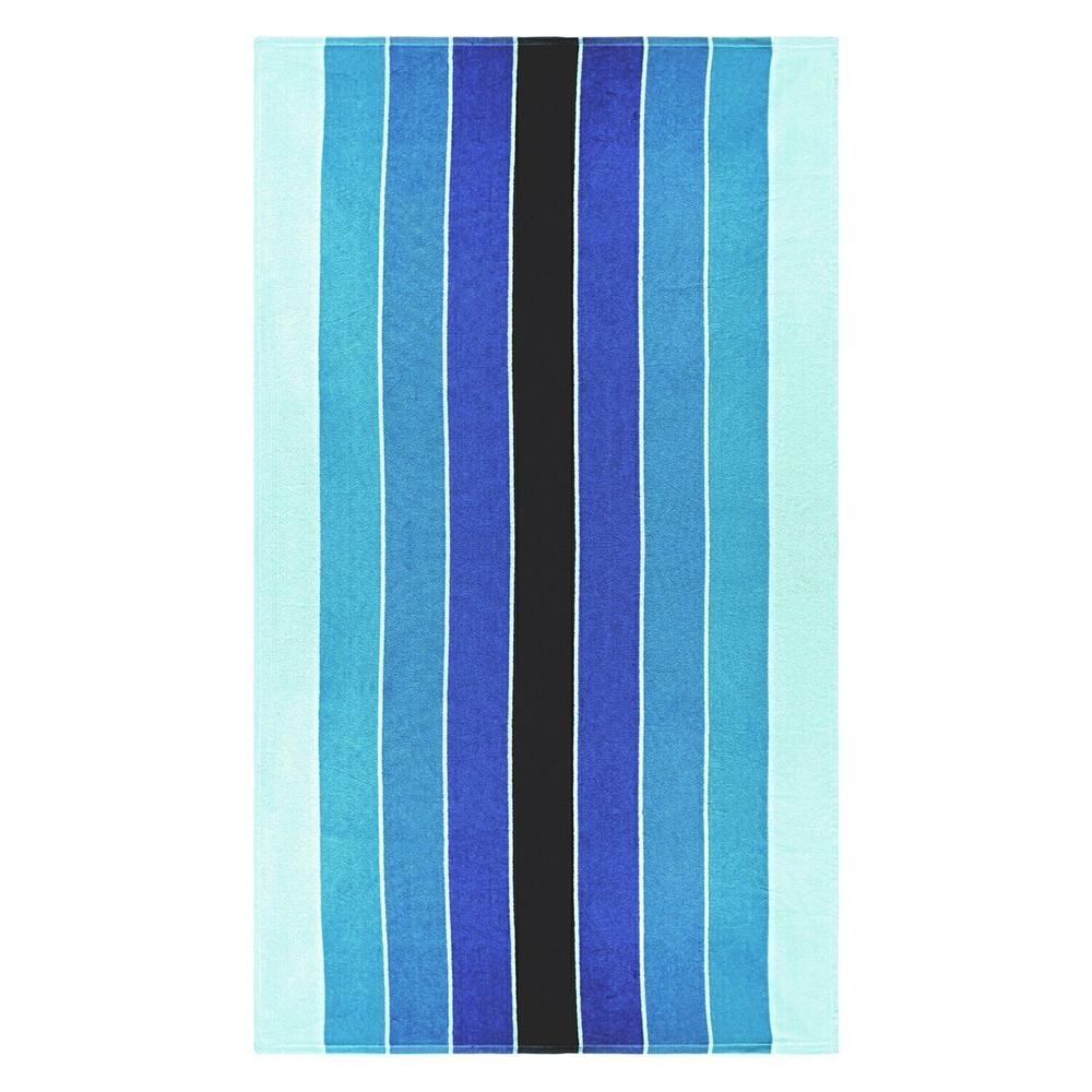 Blue Nile Mills Long Staple Cotton Pacific Beach Towel Striped Lightweight Quick Drying Absorbent Oversized Beach Towels Blue 34 in x 64 in