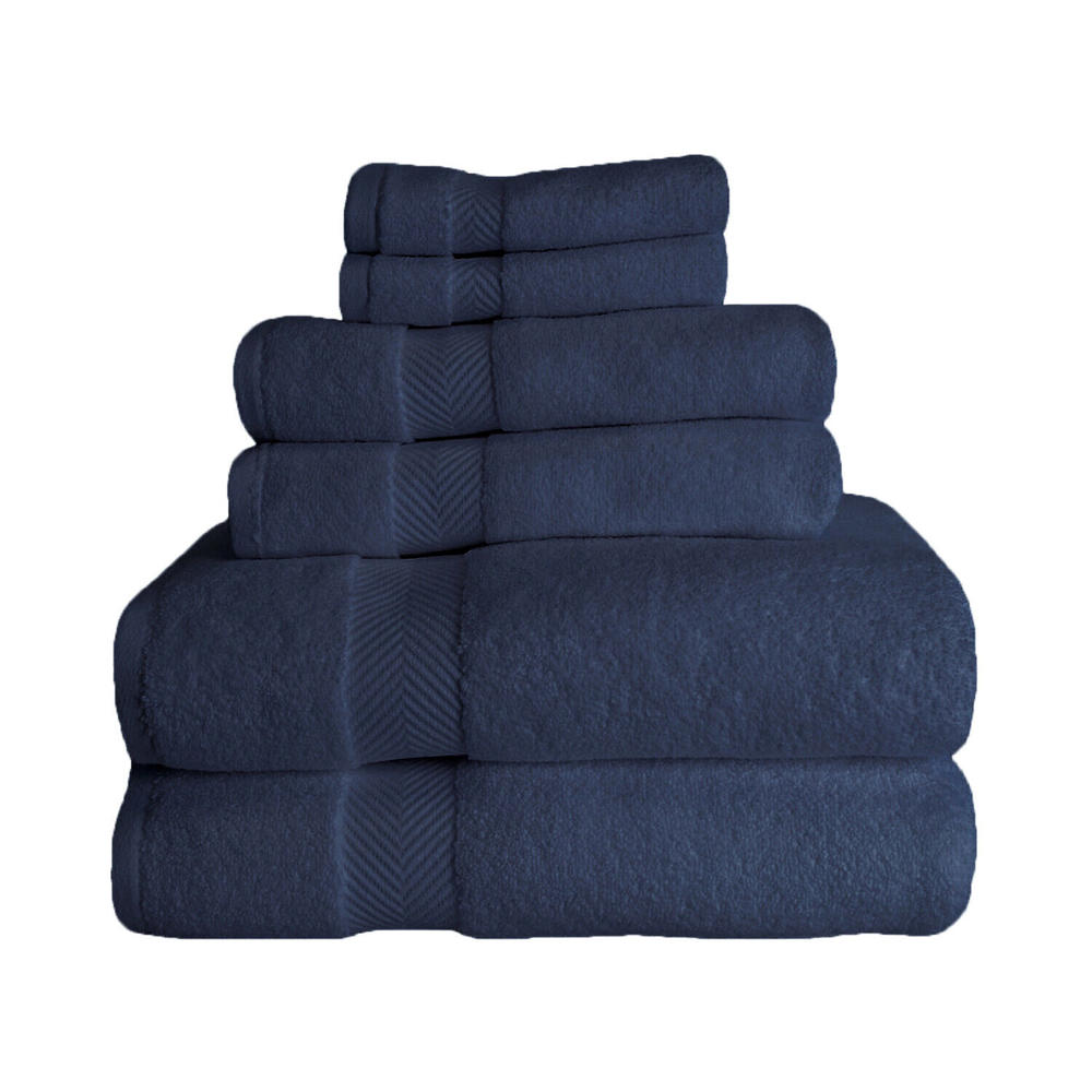 Blue Nile Mills 6 Piece Luxury Zero Twist Cotton Solid Towel Set Extra Soft Highly Absorbent Quick Drying Washcloth Hand Bathroom Bath Towels