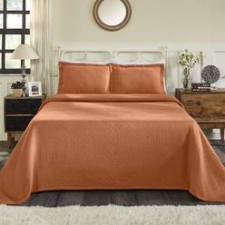 Blue Nile Mills Jacquard Matelasse Solid Cotton Basketweave Bedspread & Pillow Sham Bedding Set