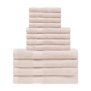 Bnm Egyptian Cotton Solid 12-Piece Towel Set, Trendy Colors, Beige