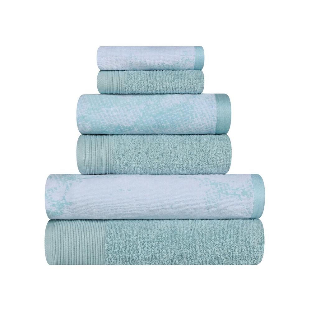 Blue Nile Mills 6 Piece Cotton Solid & Marble Effect Towel Set Ultra Soft Highly Absorbent Quick Drying Washcloth Face Hand Bath Bathroom Towels