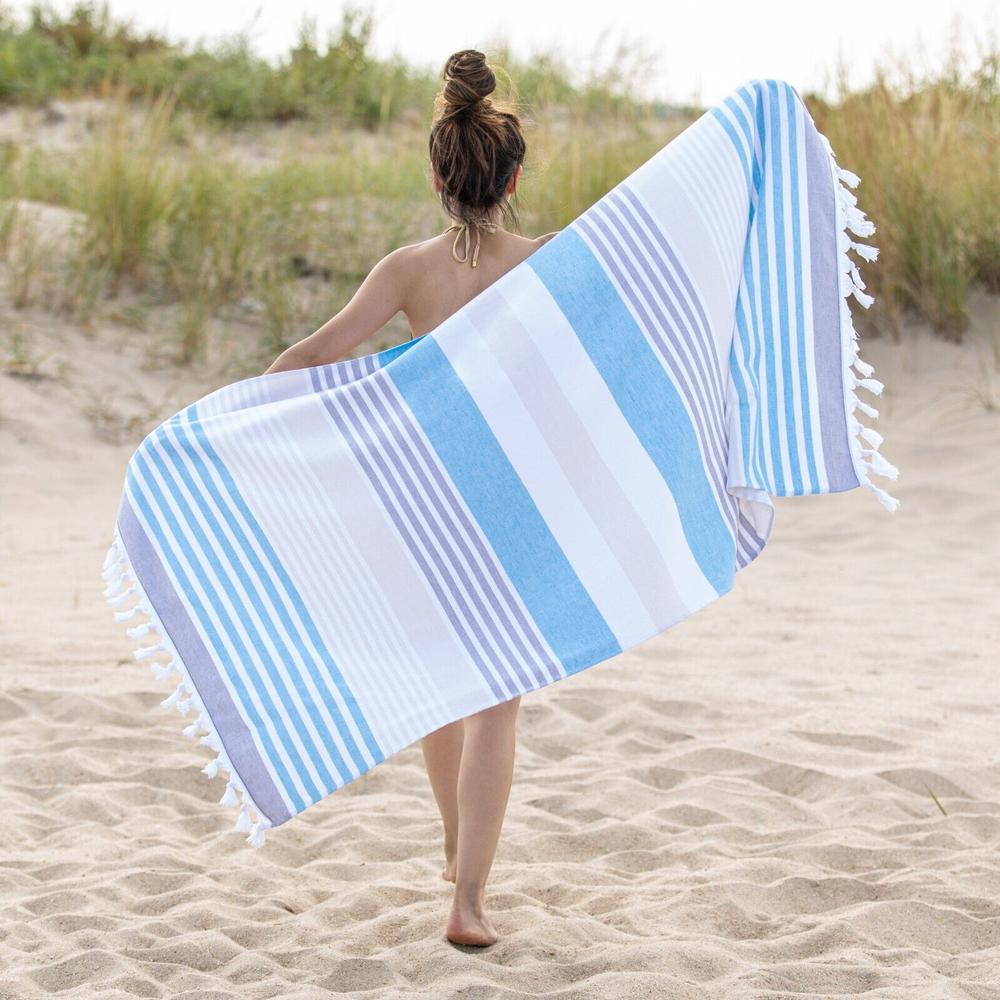 Blue Nile Mills 100% Cotton Fouta Beach Towel Meera Stripes