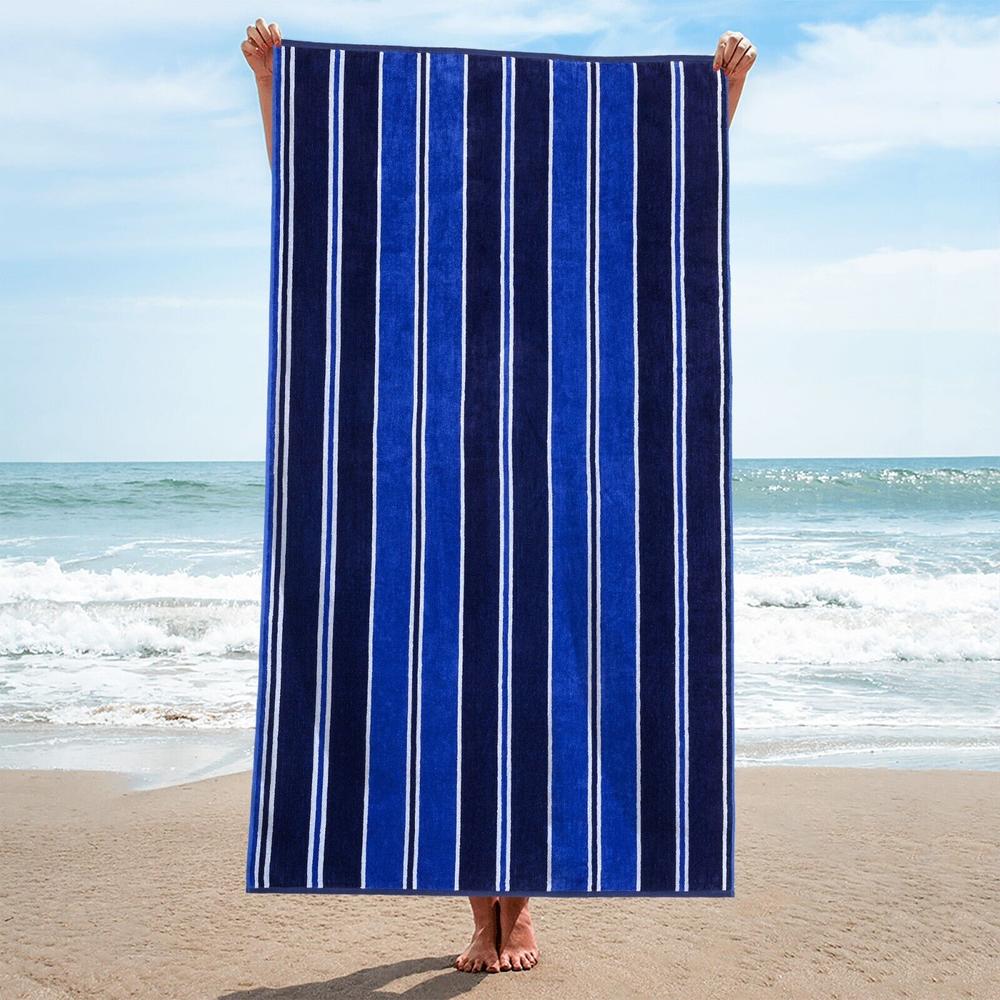 Blue Nile Mills Aqua Beach Towel Striped Cotton Oversized Lightweight Highly Absorbent Quick Drying Beach Towels Blue 34" x 64"