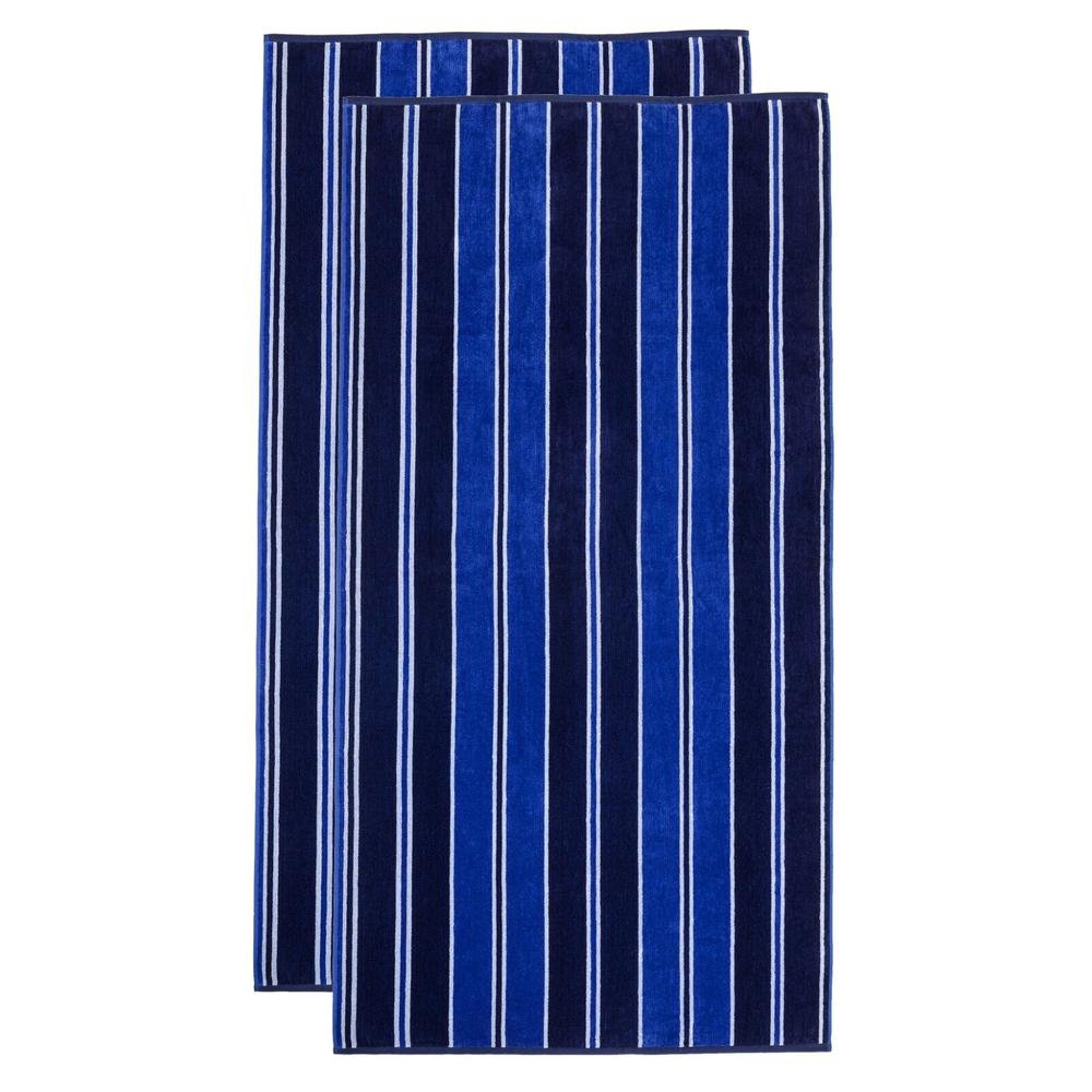 Blue Nile Mills Aqua Beach Towel Striped Cotton Oversized Lightweight Highly Absorbent Quick Drying Beach Towels Blue 34" x 64"