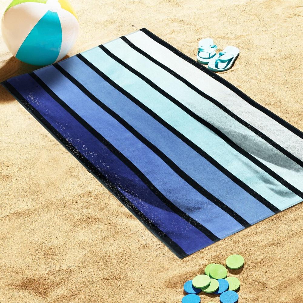 Blue Nile Mills Cotton Beach Towel Striped Faded Lightweight Highly Absorbent Extra Soft Summer Quick Drying Oversized Beach Towels 34x 64