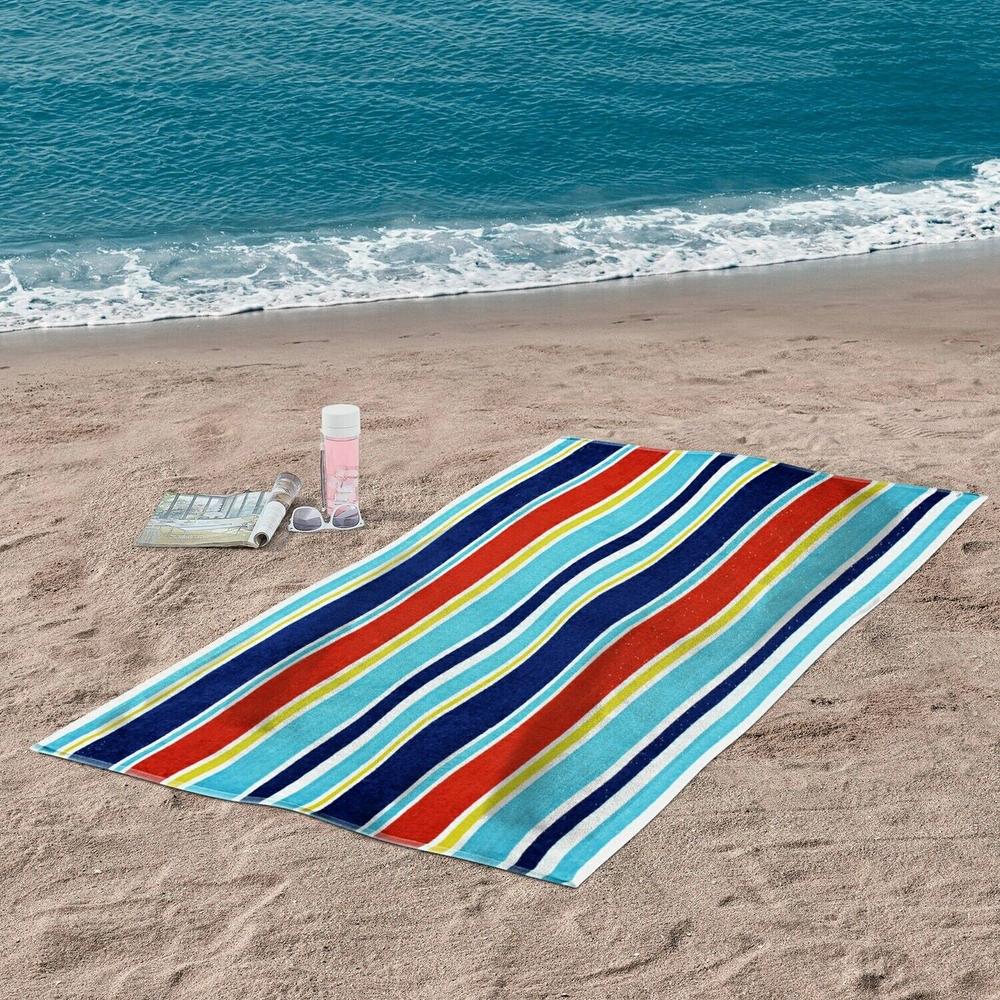 Blue Nile Mills Oceana Cotton Beach Towel Striped Lightweight Quick Drying Ultra Soft Oversized Absorbent Beach Towels Blue 34 in x 64 in