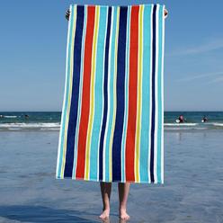 Blue Nile Mills Oceana Cotton Beach Towel Striped Lightweight Quick Drying Ultra Soft Oversized Absorbent Beach Towels Blue 34 in x 64 in