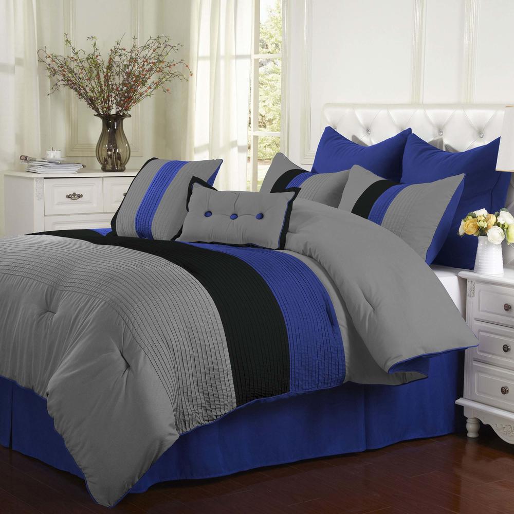 Blue Nile Mills 8 Piece Bedding Set - Down Alternative Comforter, Bed Skirt, Pillow Shams, Euro Shams, Square Pillow & Breakfast Pillow