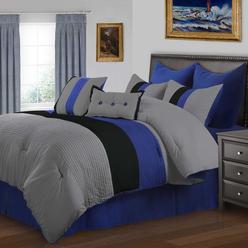 Blue Nile Mills 8 Piece Bedding Set - Down Alternative Comforter, Bed Skirt, Pillow Shams, Euro Shams, Square Pillow & Breakfast Pillow