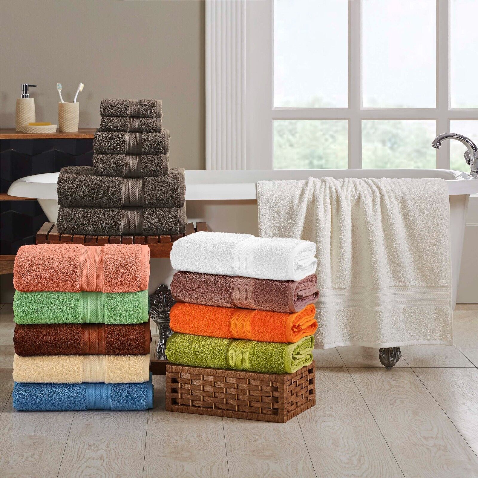 SEMAXE 8-Piece Cotton Towel Set for Bathroom. 2 Bath Towels , 2 Hand Towels & 4 Washcloths.Yellow., Size: 2 Bathtowels + 2 Handtowels + 4washcloths