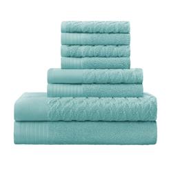 Blue Nile Mills 8 Piece Jacquard Herringbone & Solid Cotton Towel Set - 4 Pack Washcloth/ Face Cloth - 2 Pack Hand Towels- 2 Pack Bath Towels