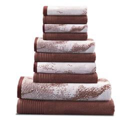 Blue Nile Mills 10 Piece Cotton Market Effect Solid Towel Set - Quick Drying Absorbent & Soft Hand Towel Washcloth Bath Towels for Bathroom
