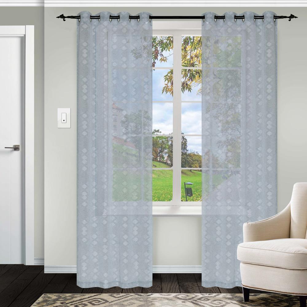 Blue Nile Mills Argyle Textured Striped Sheer Grommet Window Curtains For Living Room Bedroom Any Room