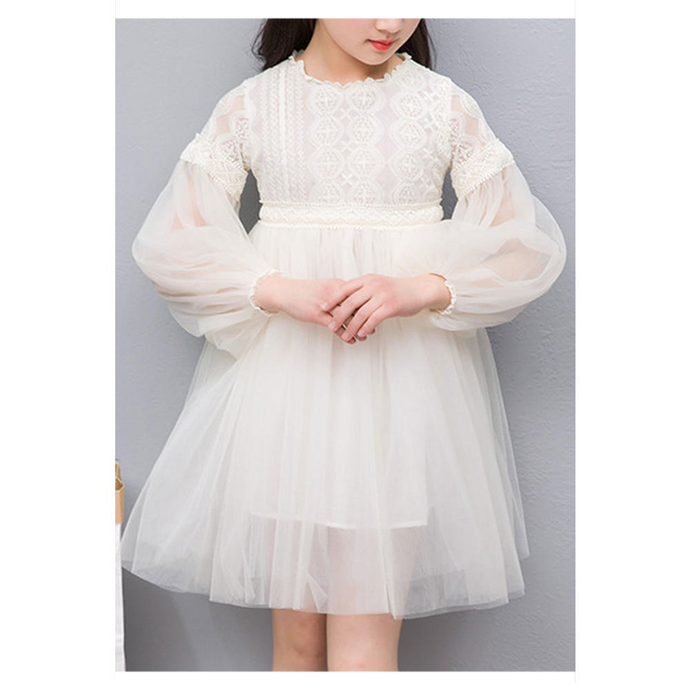 KettyMore Kids Girls Thin Long Sleeve Solid Colored Thin Mesh Breathable Lace Bust Cute Dress