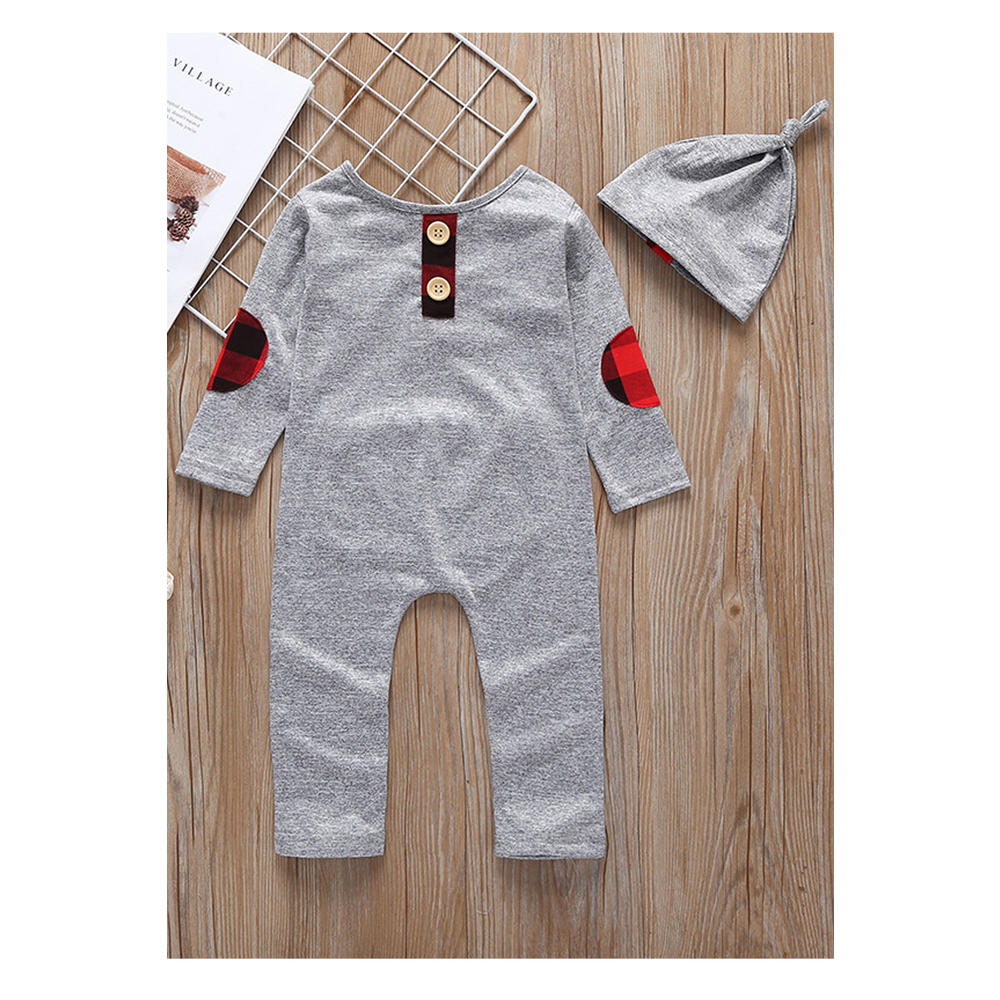 Unomatch Baby Toddler Boys Soft Solid Colored Plaid Pocket Cute Long Sleeve Romper Jumpsuit