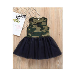 Unomatch Baby & Toddler Girls Camouflage Pattern Sleeveless Pleated Skirt Soft Trendy Dress