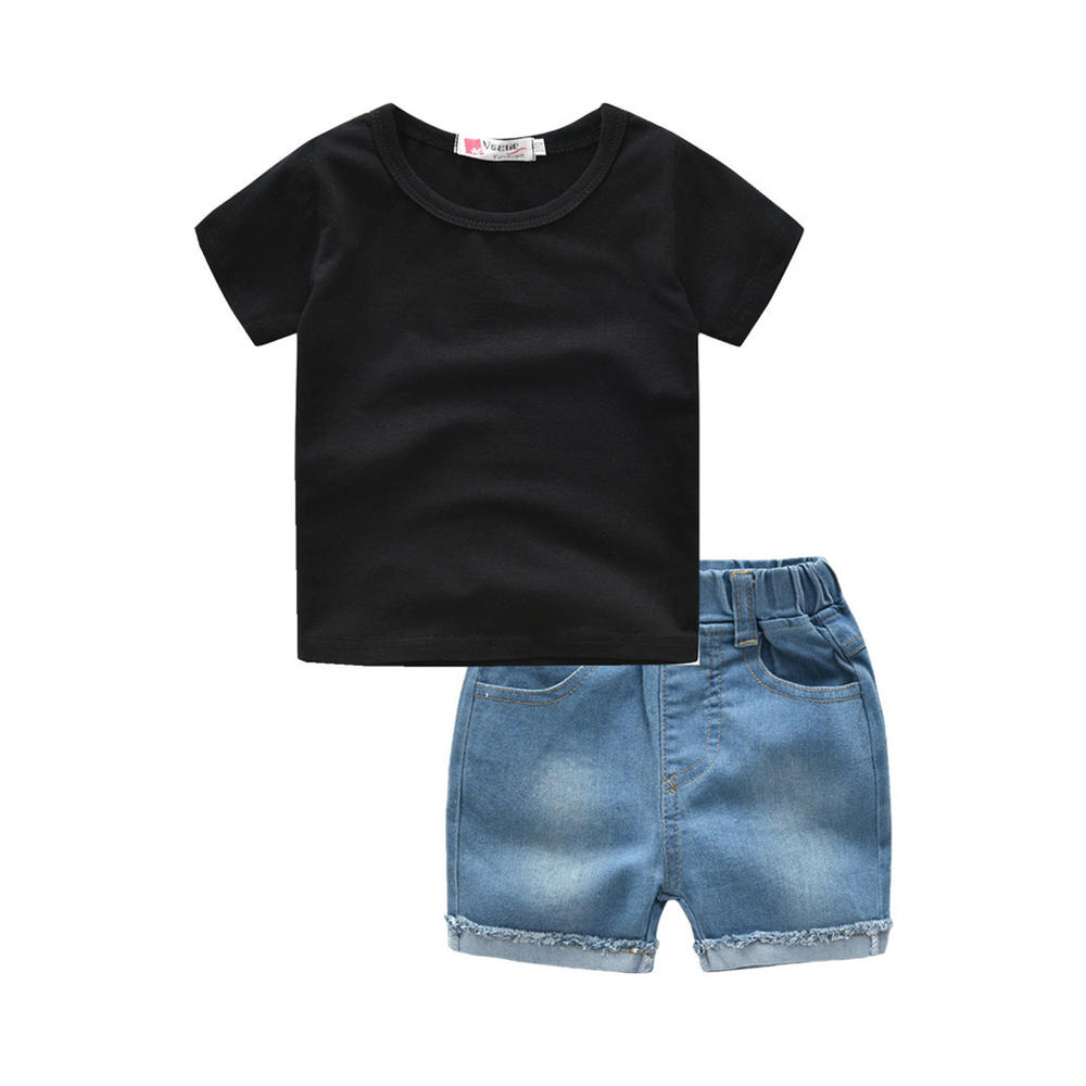 Unomatch Baby Boys Elasticated Denim Bottom Short Sleeve Solid Pattern Lovely Summer Outfit Set