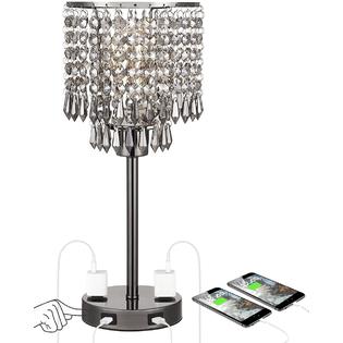 Crystal Table Lamp, 3-Way Dimmable Color Touch Control USB