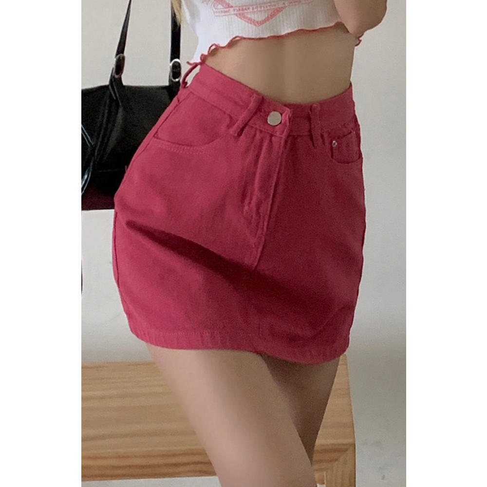 Unomatch Women Superb Solid Colored Comfortable Waist Pockets Styled Relaxed Fit Casual Denim Short Skirt