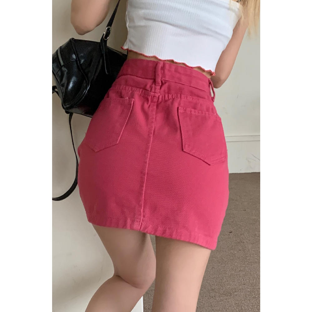 Unomatch Women Superb Solid Colored Comfortable Waist Pockets Styled Relaxed Fit Casual Denim Short Skirt