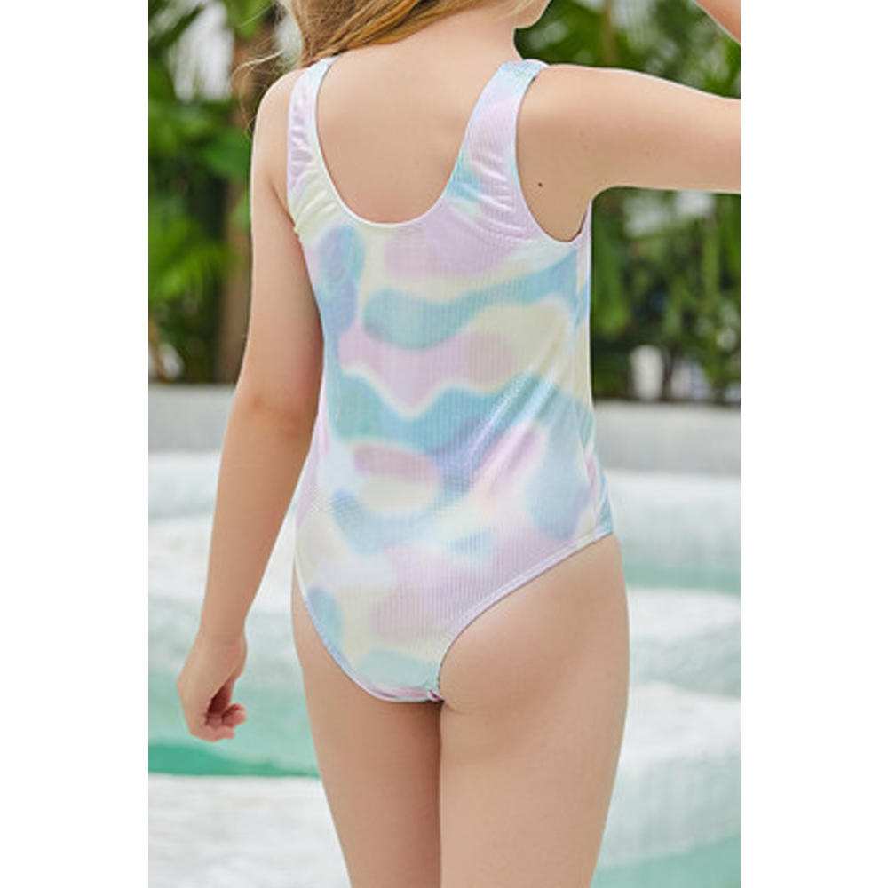 Unomatch Kids Girls Breathable Round Neck Superb Printed Pattern Relaxed Fit Summer Beach Swimwear