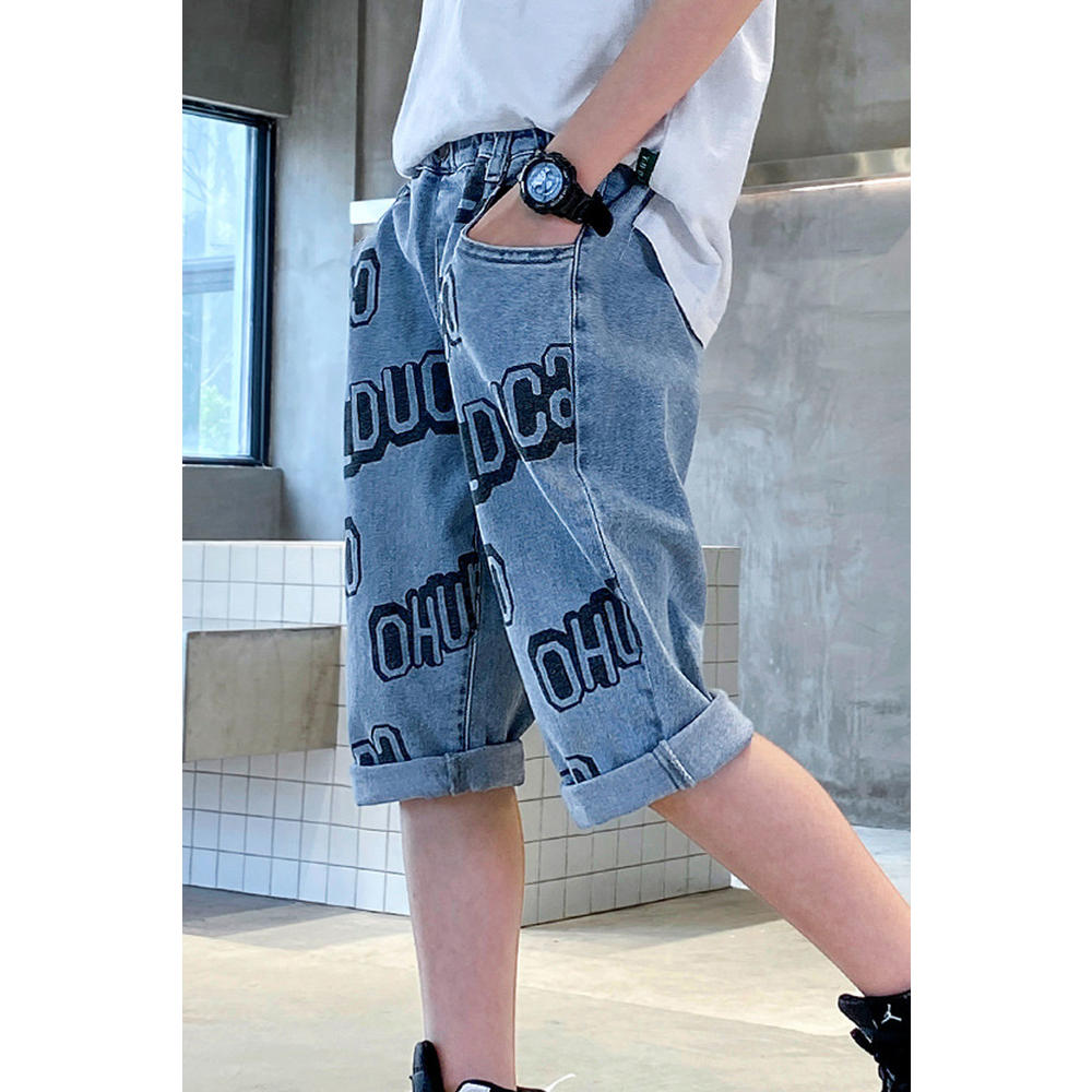 Unomatch Kids Boys Superb Letter Pattern Thin & Comfortable Summer Relaxed Fit Casual Denim Short