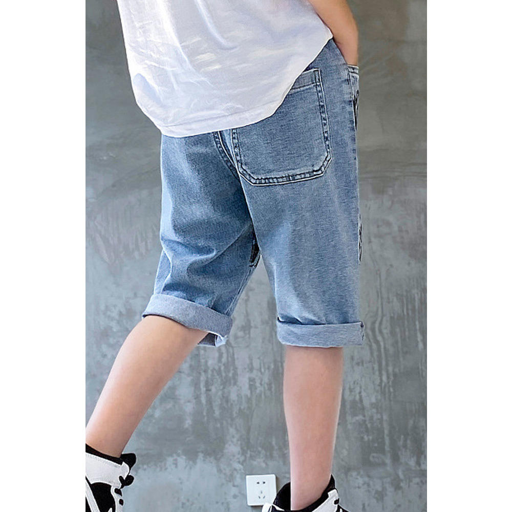 Unomatch Kids Boys Superb Letter Pattern Thin & Comfortable Summer Relaxed Fit Casual Denim Short