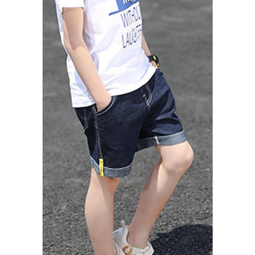 Unomatch Kids Boys Above Knee Elasticated Mid-Waist Belt Loops Designed Summer Casual Denim Short