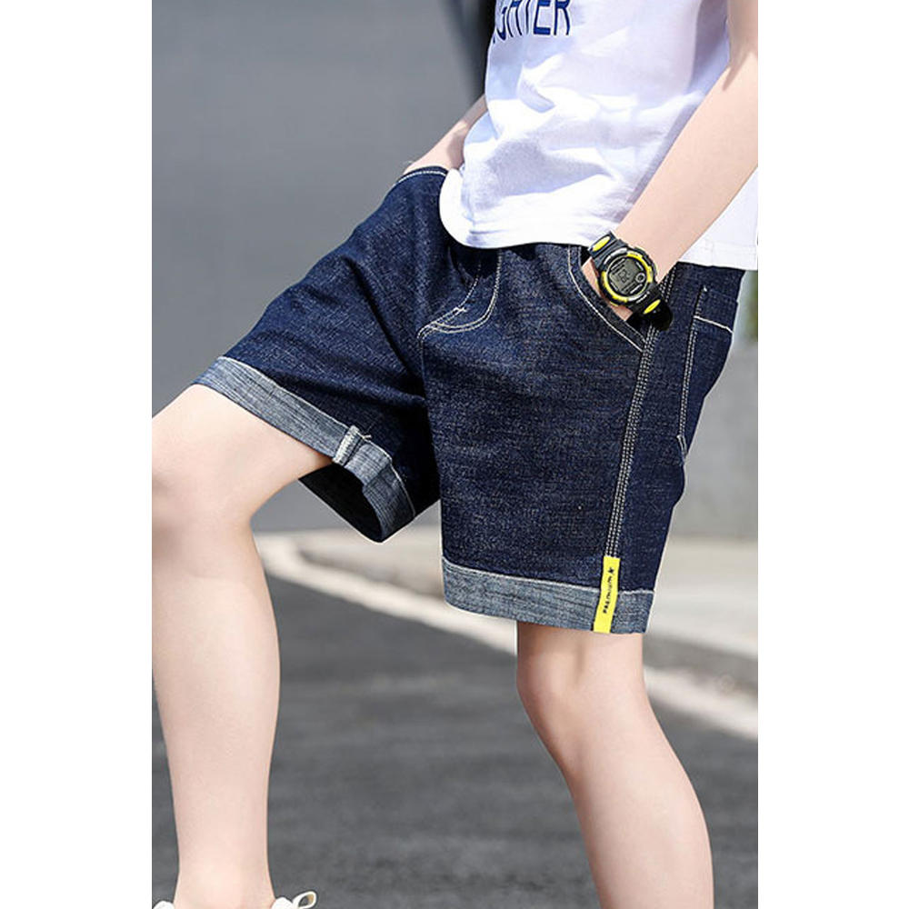 Unomatch Kids Boys Above Knee Elasticated Mid-Waist Belt Loops Designed Summer Casual Denim Short