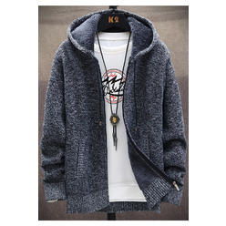 ZaraBeez Men Comfy Solid Pattern Knitted Style Simple Zip Closure & Hooded Neck Loose Fit Cardigan