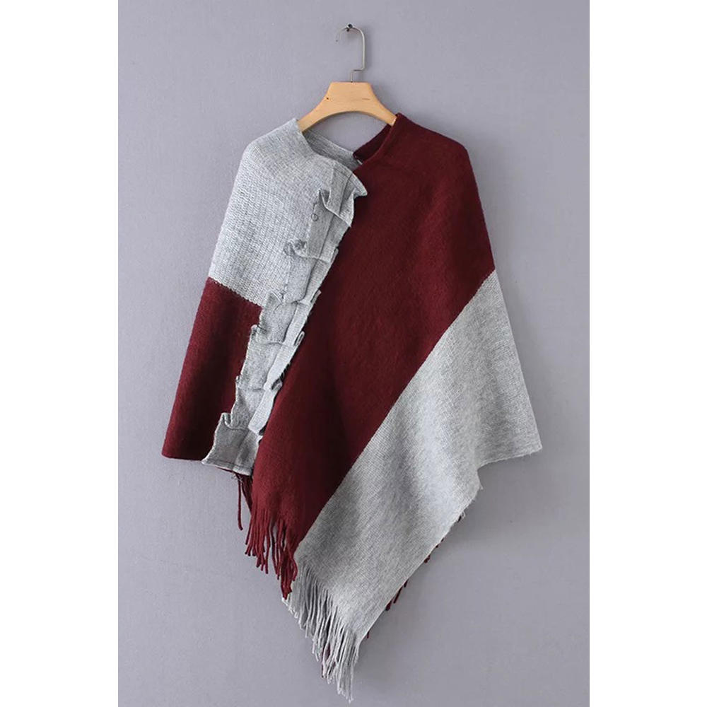 Unomatch Women Lovely Solid Colored Shawl Styled Easy V-Neck Winter Tessel Hem Casual Warm Sweater