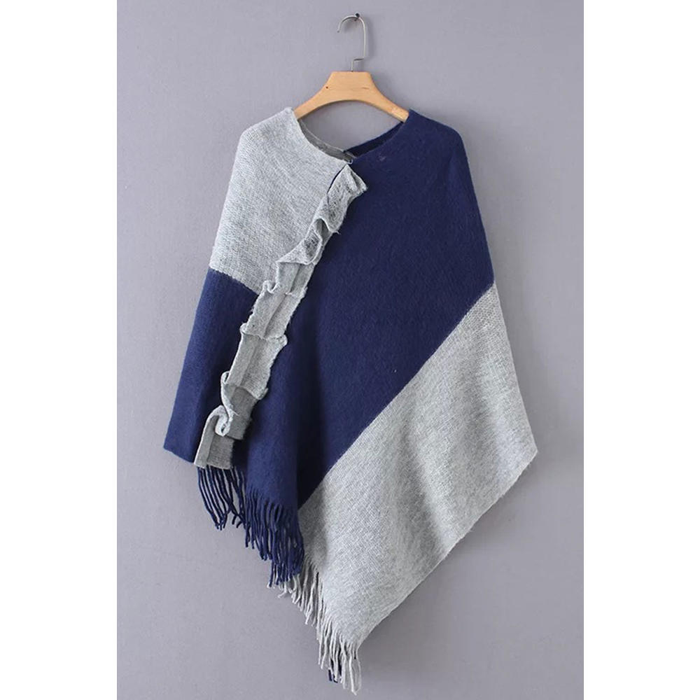 Unomatch Women Lovely Solid Colored Shawl Styled Easy V-Neck Winter Tessel Hem Casual Warm Sweater