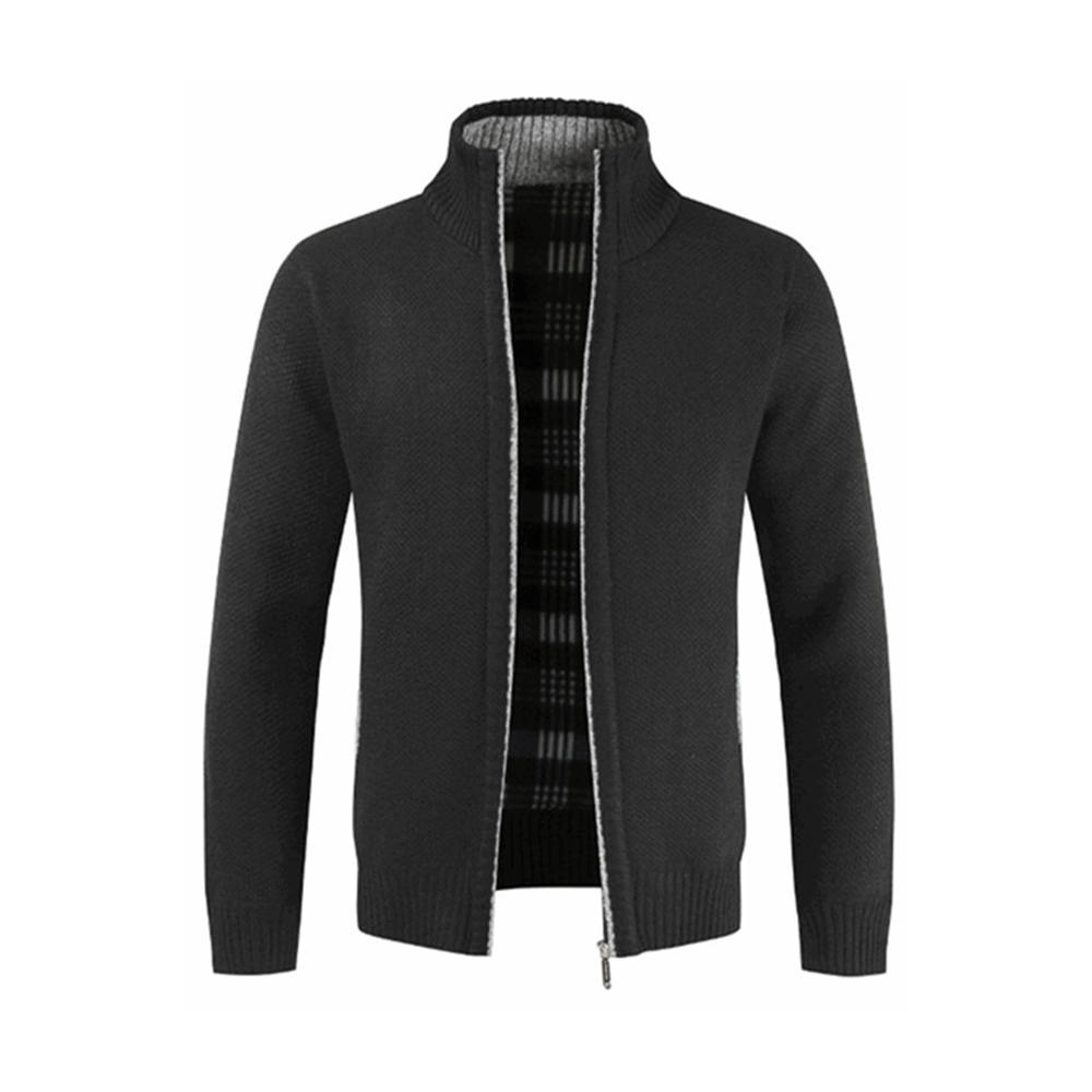 Unomatch Men Classy High Neck Collar Solid Pattern Zip Closure Side Pockets Warm & Thick Cardigan