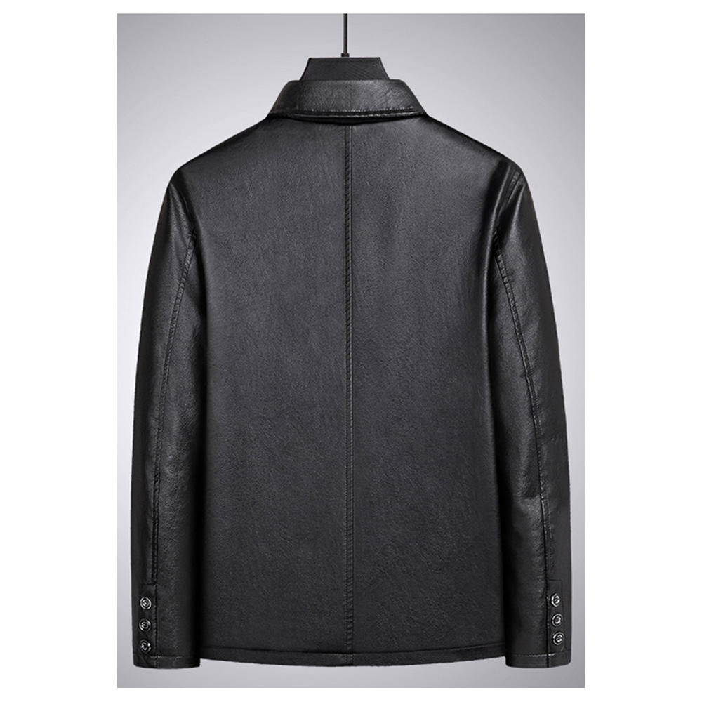 Unomatch Men Scarlet Collar Neck Front Buttoned Closure & Patch Pocket Warm Leather Jacket.