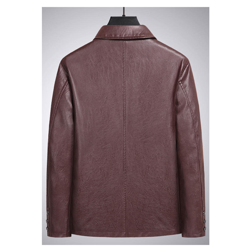 Unomatch Men Scarlet Collar Neck Front Buttoned Closure & Patch Pocket Warm Leather Jacket.