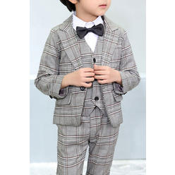Unomatch Toddler Boys Plaid Pattern Long Sleeve Multi Piece Suit