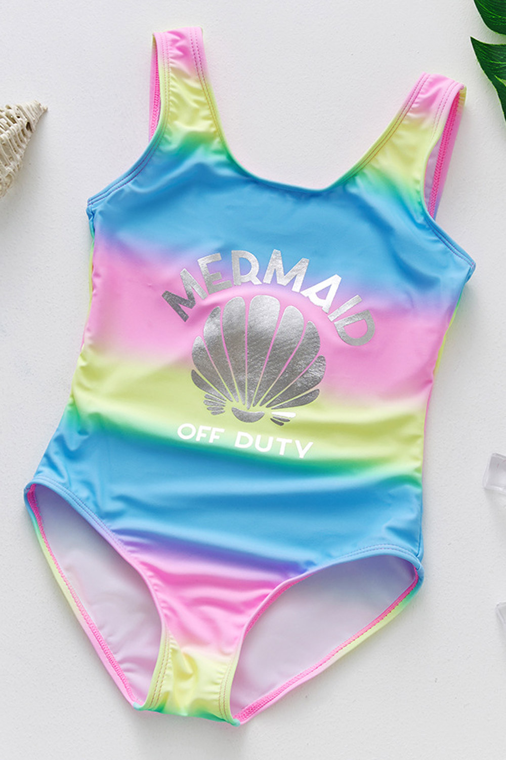 Unomatch Kids Girls Print Rainbow Mermaid Beach Wear One Piece Swimsuit