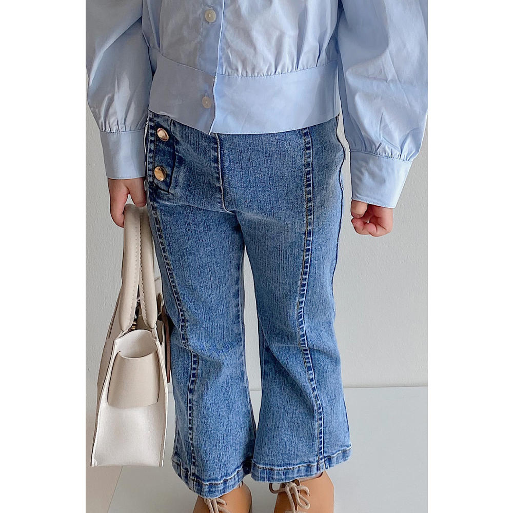 Unomatch Baby & Toddler Girls Comfortable Mid-Waist Superb Wide-Legs Summer Durable Casual Denim Jeans