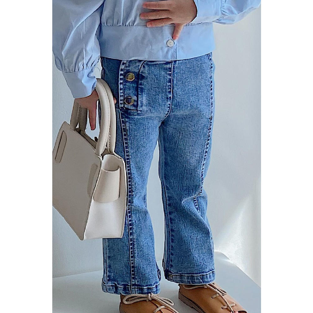 Unomatch Baby & Toddler Girls Comfortable Mid-Waist Superb Wide-Legs Summer Durable Casual Denim Jeans