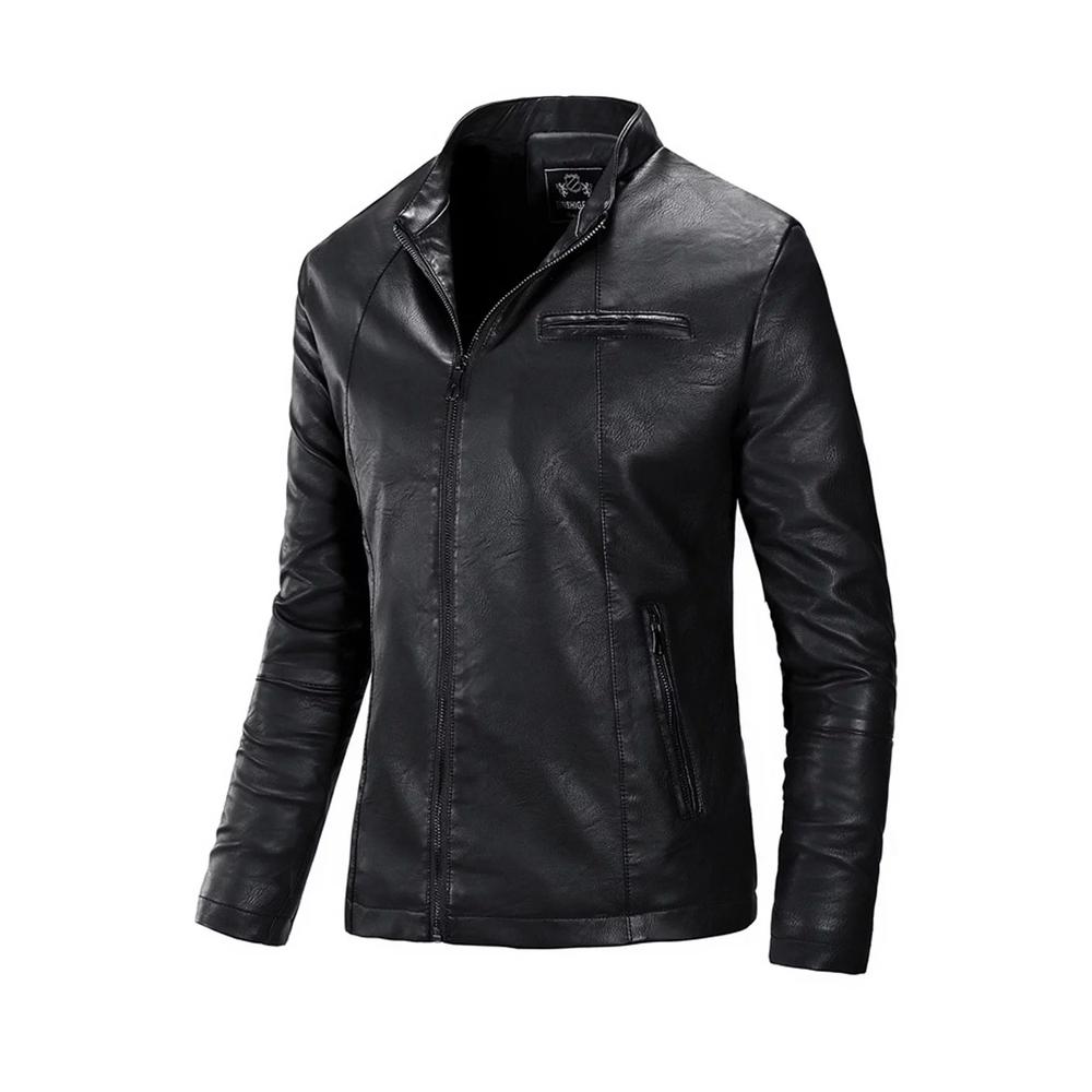 Unomatch Men Warm Long Sleeve Thick Leather Jacket