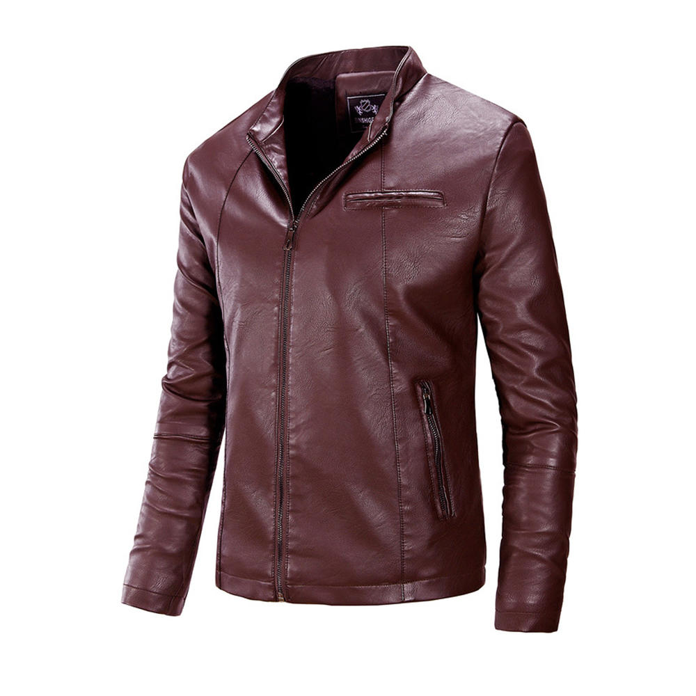 Unomatch Men Warm Long Sleeve Thick Leather Jacket