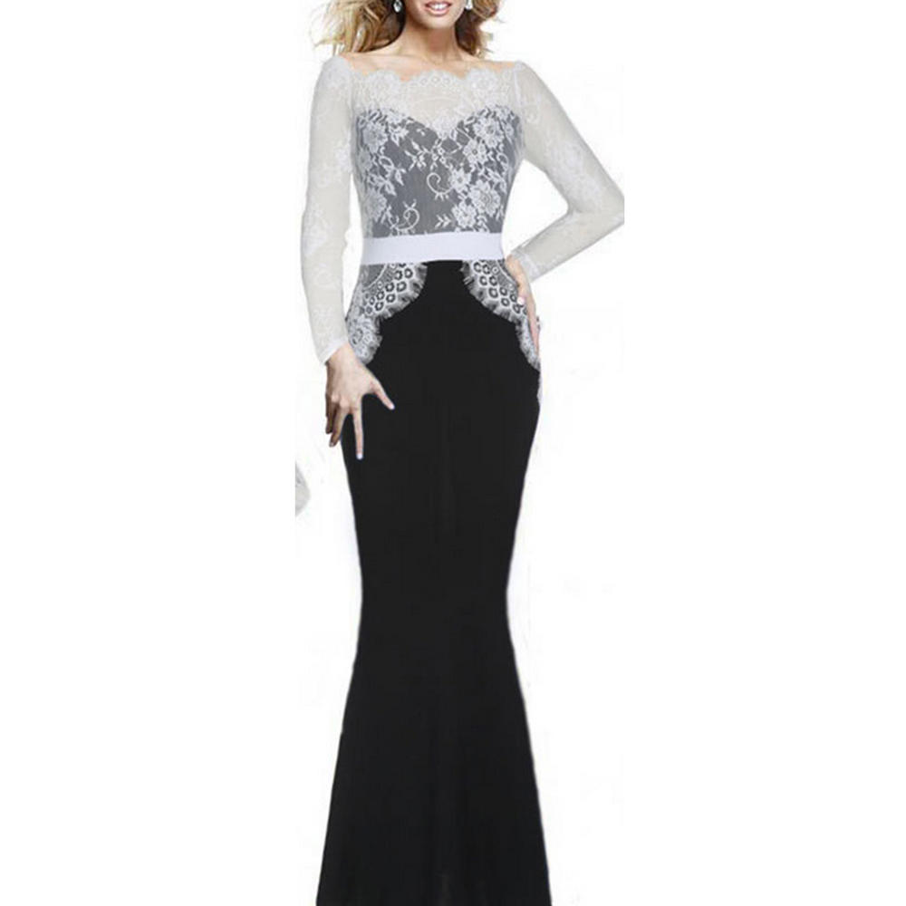 Unomatch Women's Big Swing Lace Design Fishtail Skirt Style Long Dress