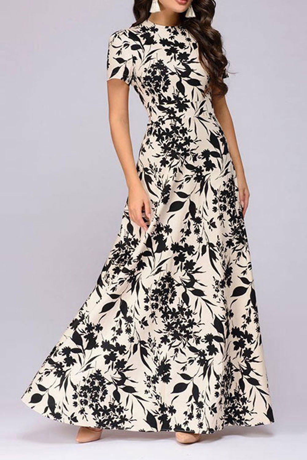 printed maxi dress with sleeves