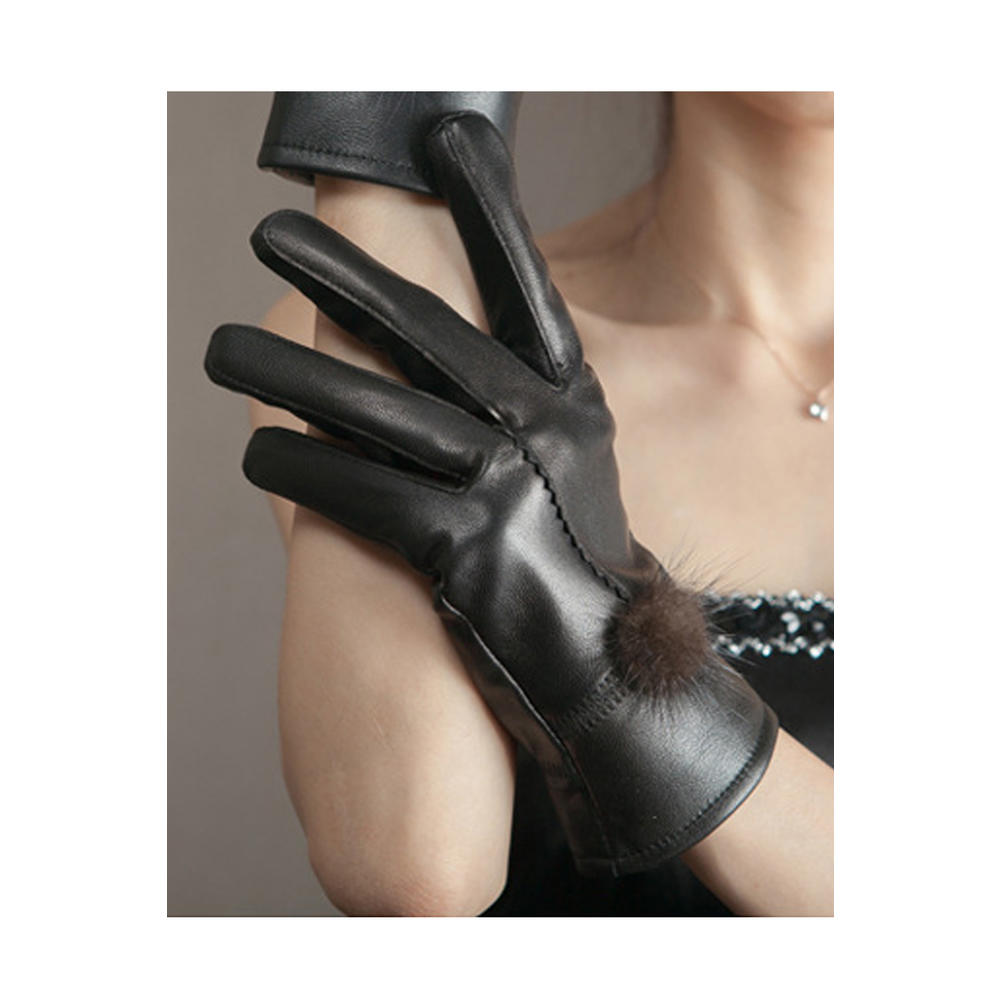 Unomatch Women Leather Thickening Warm Style Party Winter Gloves