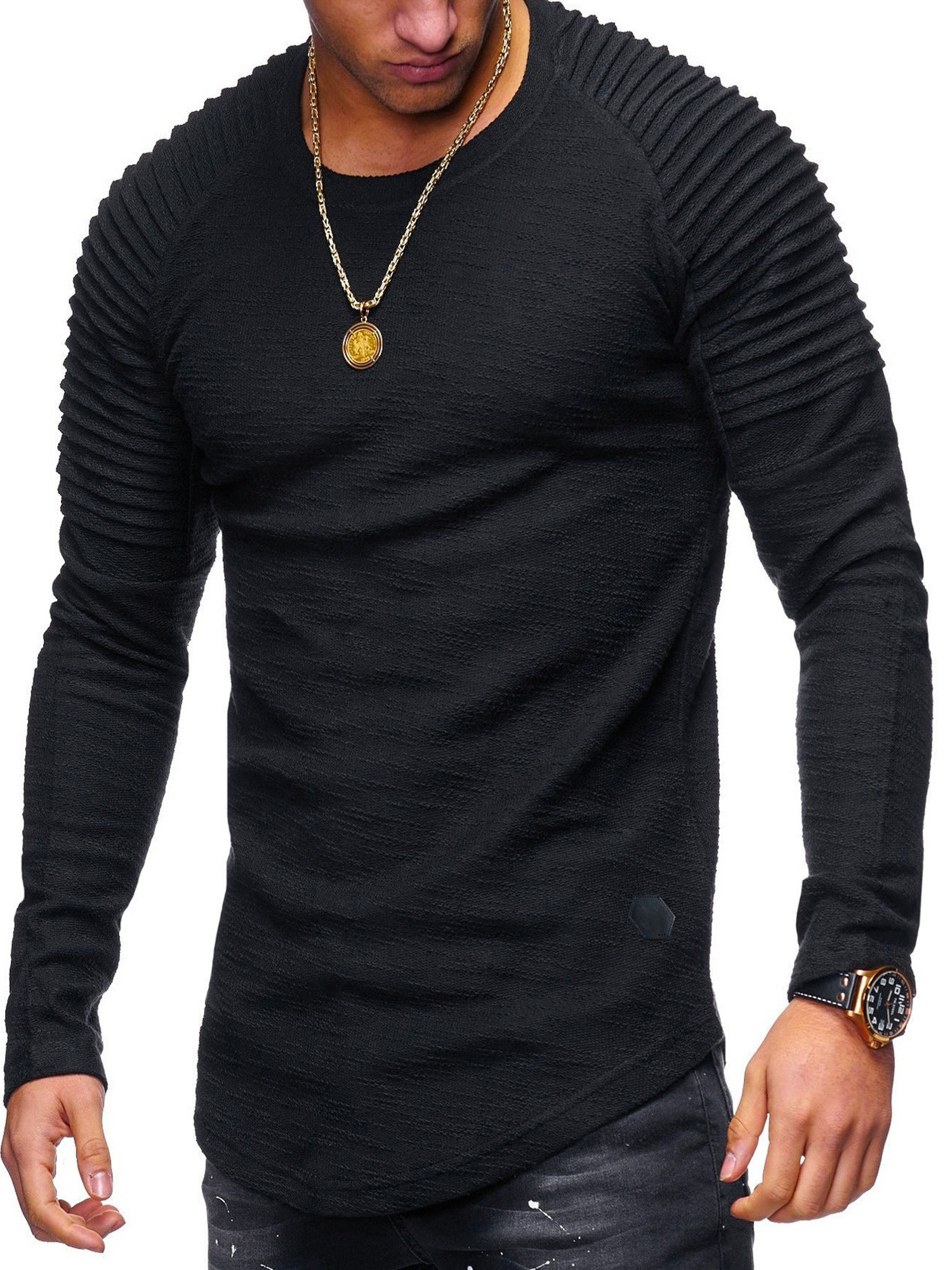 Unomatch Men Elegant Design Long Sleeved Solid T-Shirt