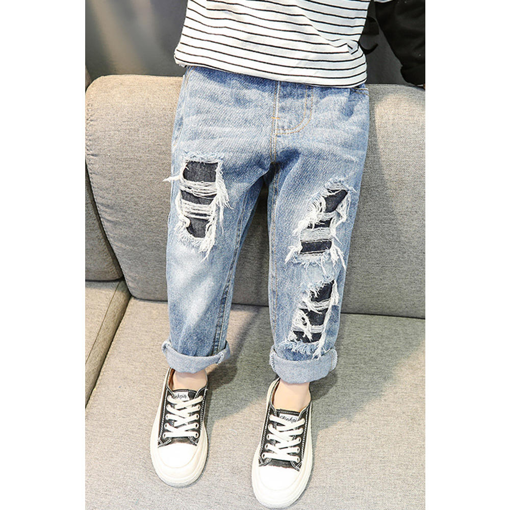 Unomatc Baby Girls Relaxed Solid Colored Shredded Jeans